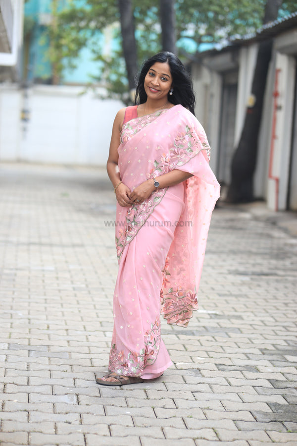 Pearl-Pastel Pink Embroidery Saree