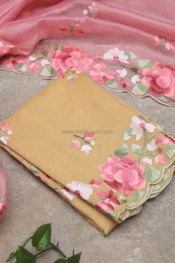 Carol- Butter Yellow Embroidery Saree