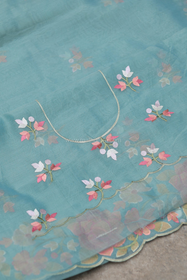 Carol- Ice Blue Embroidery Saree