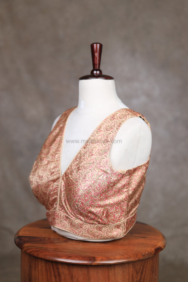 Vaidhegi- Beige/Pink Blouse (Attachable Sleeves)