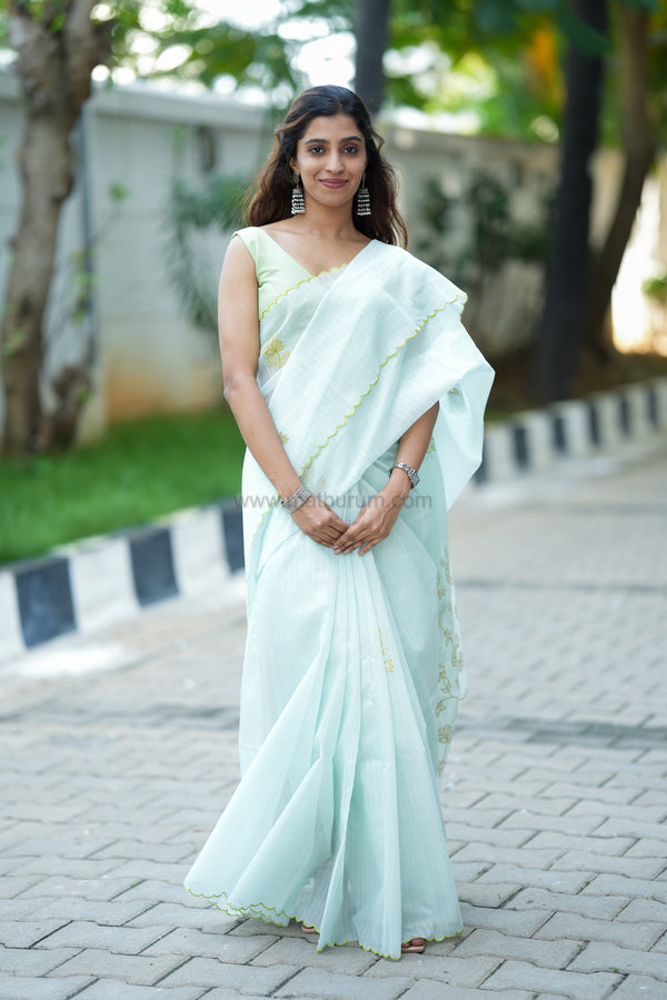 Nyra (Kota Checks Cotton) Ice Blue Saree