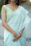 Nyra (Kota Checks Cotton) Ice Blue Saree