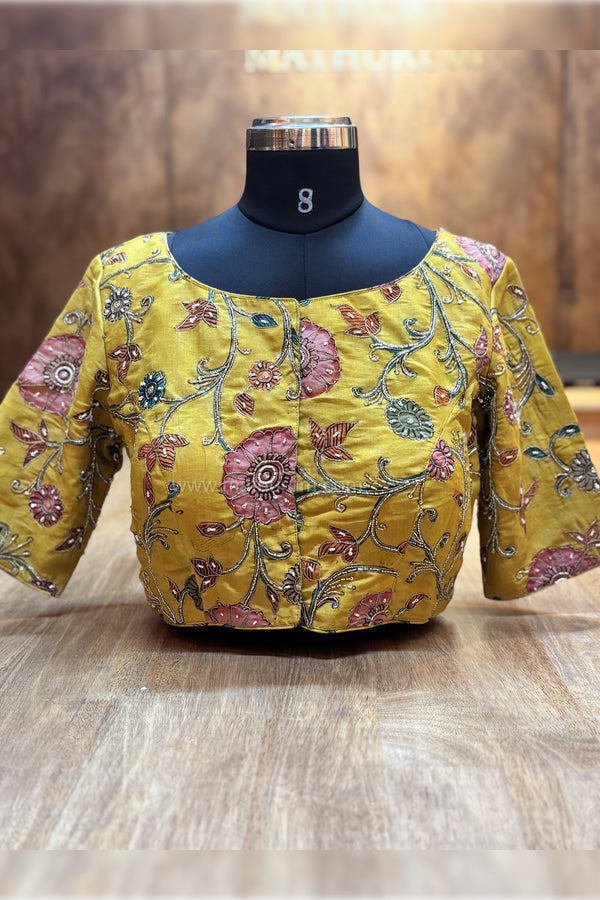 Meher- Mustard Penkalamkari Zardosi Blouse