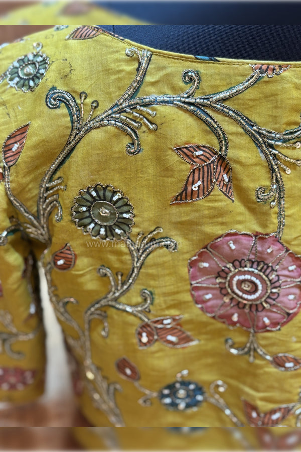 Meher- Mustard Penkalamkari Zardosi Blouse