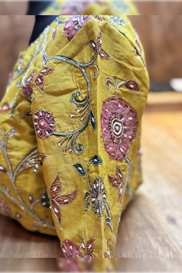 Meher- Mustard Penkalamkari Zardosi Blouse