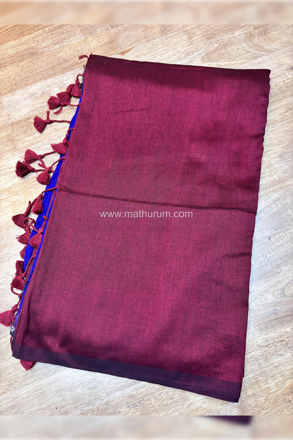 Kaarigai- Modal Cotton Maroon/Blue Saree