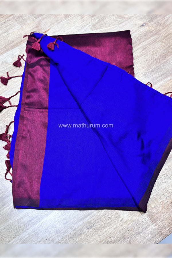 Kaarigai- Modal Cotton Maroon/Blue Saree