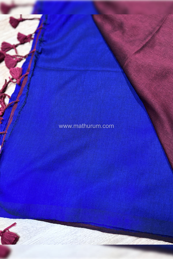 Kaarigai- Modal Cotton Maroon/Blue Saree