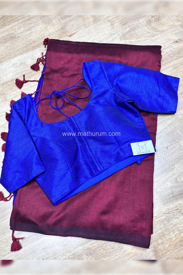 Kaarigai- Modal Cotton Maroon/Blue Saree