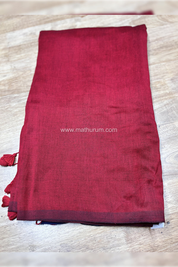 Kaarigai- Modal Cotton Maroon/Dark Blue Saree