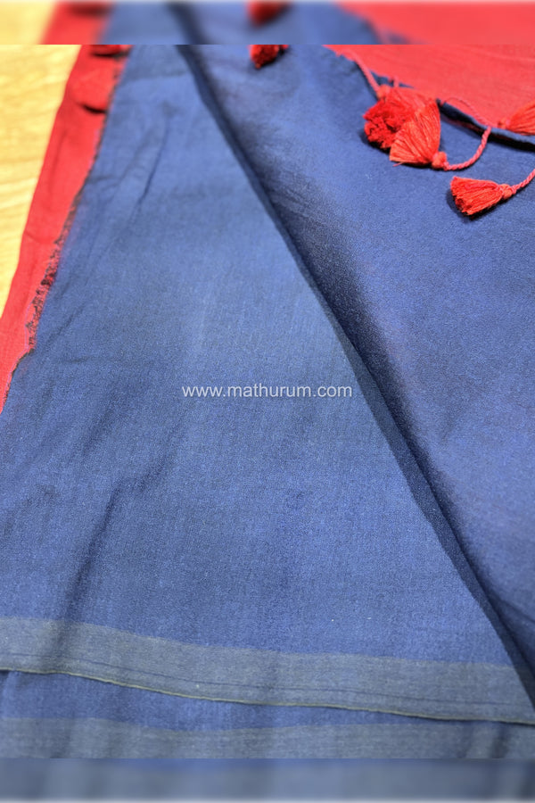 Kaarigai- Modal Cotton Maroon/Dark Blue Saree