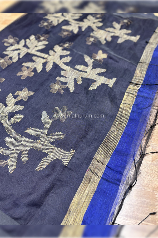 Maaya- Jute Cotton Blue/Black Saree