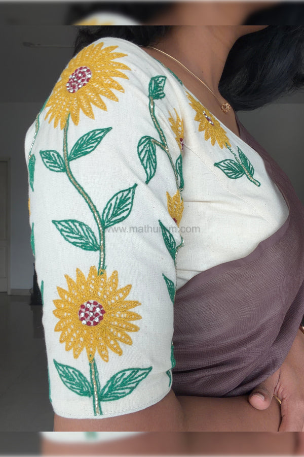 Golden Blooms- Off-White Blouse
